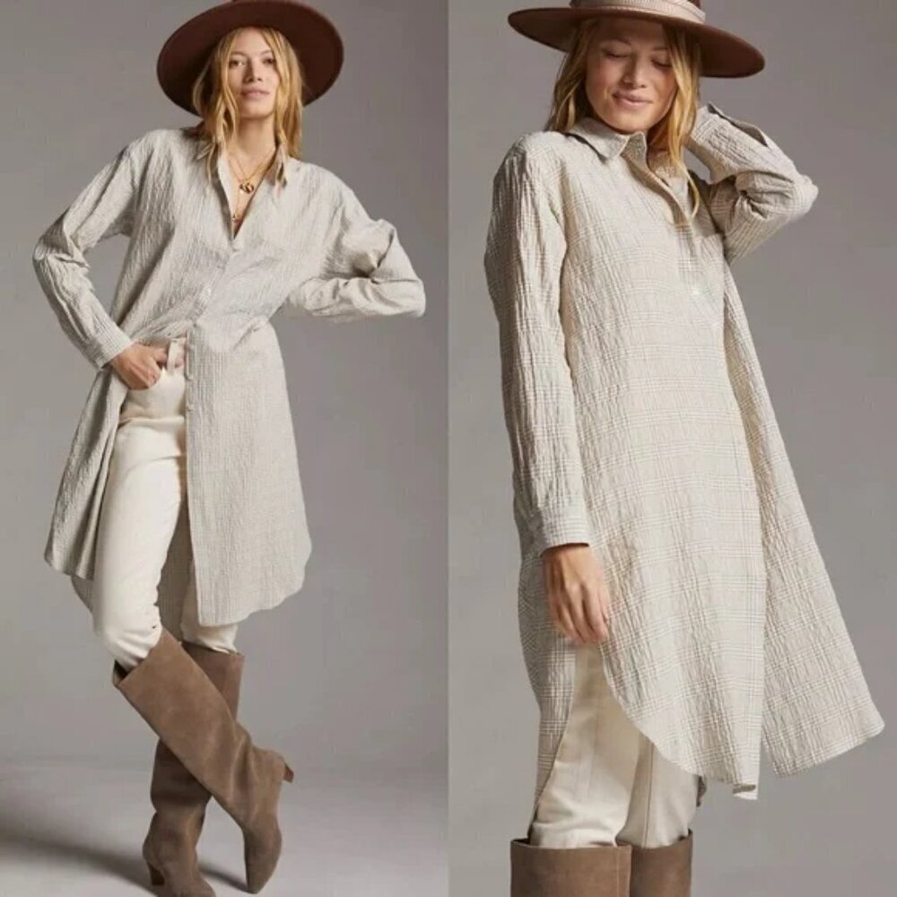 Maeve Anthropologie Maxi Tunic Top Dress Size XS Tan Button Down Neutral Casual